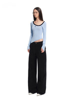 Asymmetric Contrast Neck T-shirt