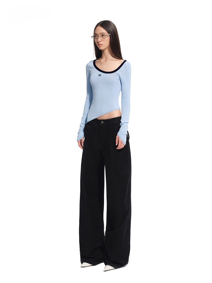 Asymmetric Contrast Neck T-shirt