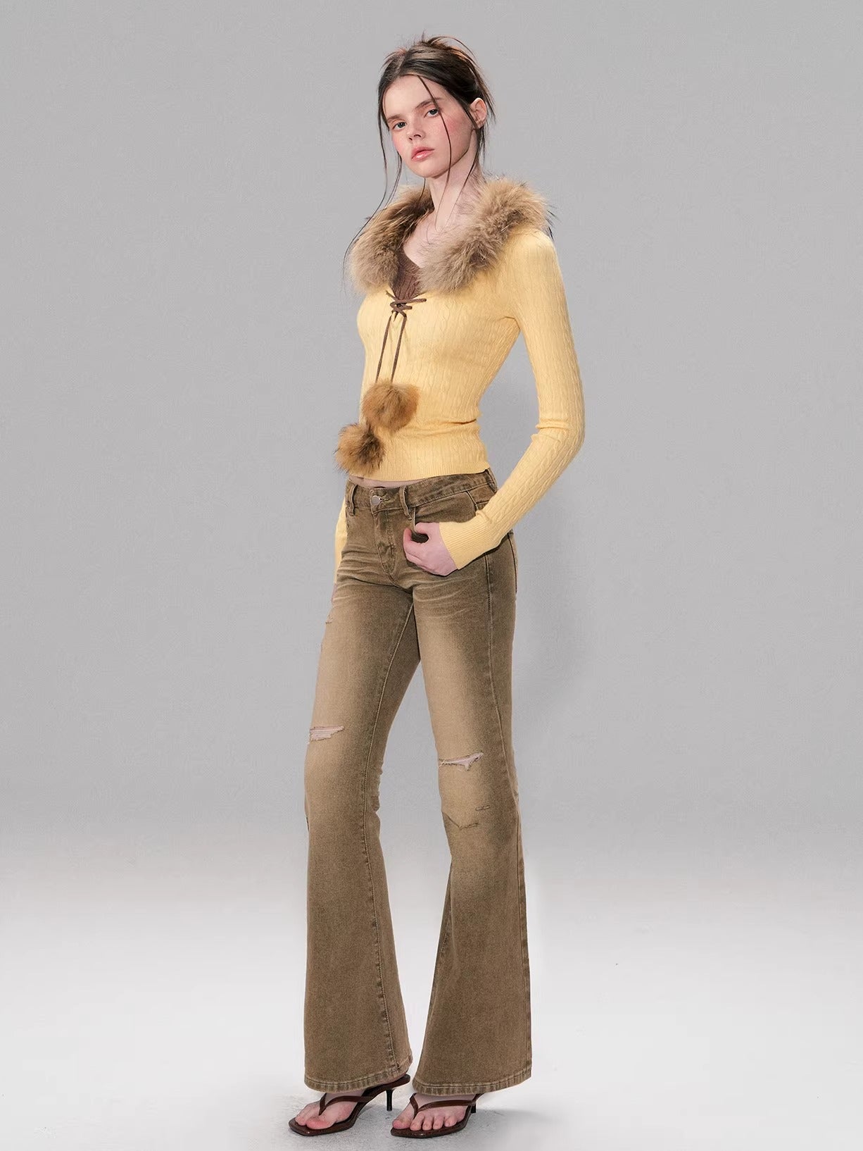 Detachable Fur Collar Knit Top