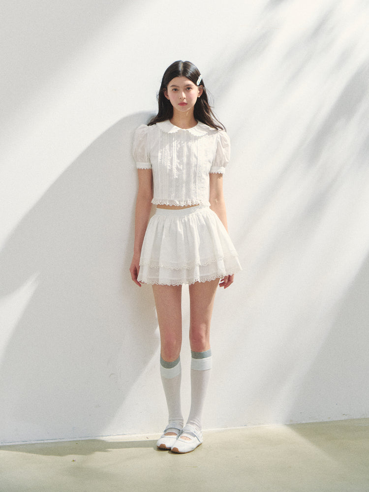 White Cotton Embroidered Shirt & Skirt Set