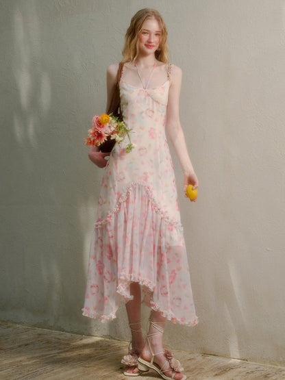 Flower-pattern Flowing Dress