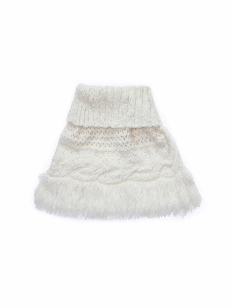 Cable Knit Fringed High-Neck Wool Blend Poncho