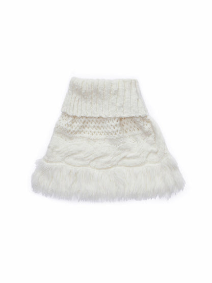 Cable Knit Fringed High-Neck Wool Blend Poncho