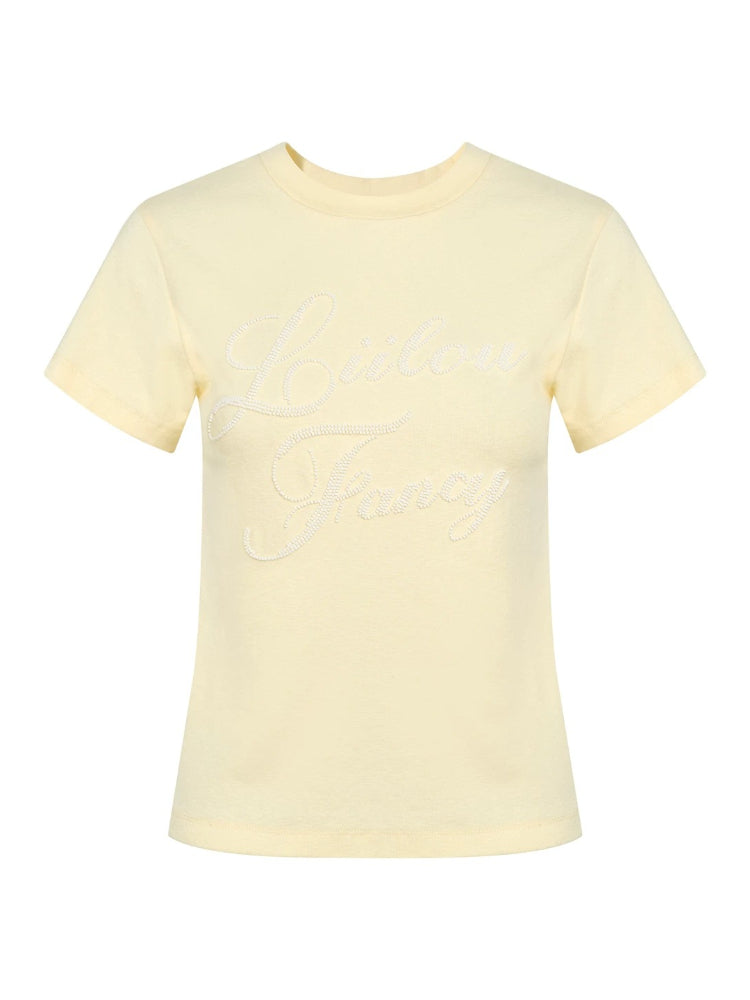 Yellow Beaded Ribbed T-shirt