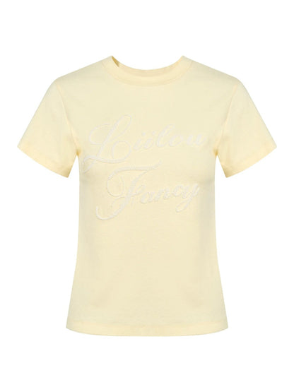 Yellow Beaded Ribbed T-shirt
