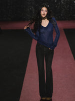 Slightly Sheer V Neck Cable Knit Sweater
