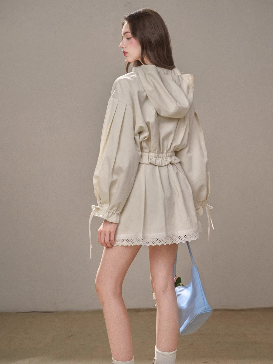 "A Cup of Milk" Relaxed Cotton Trench &amp; Skirt Set