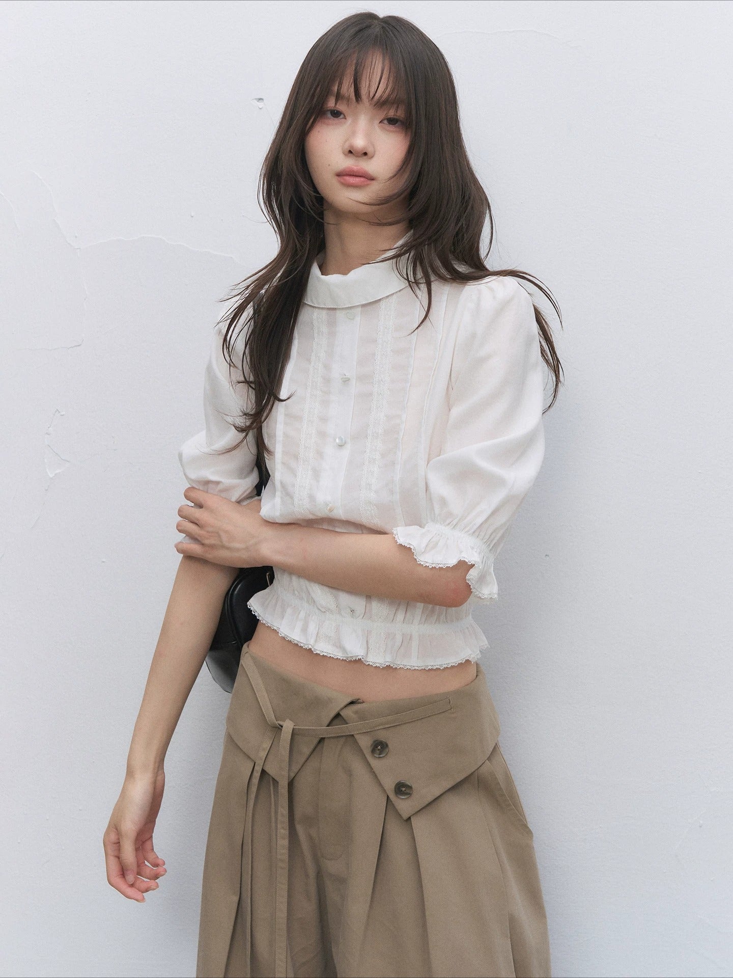 White Lace Ruffle Blouse