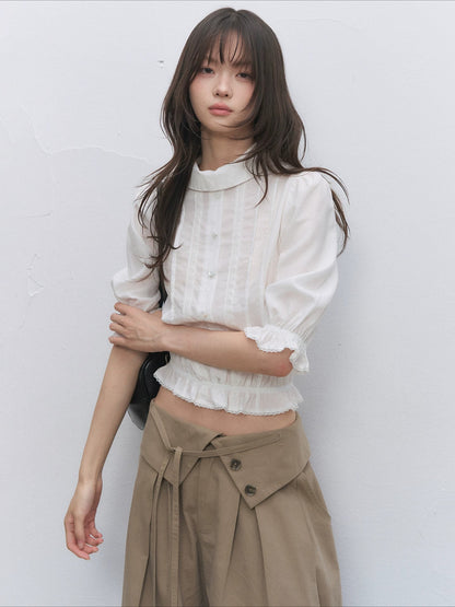 White Lace Ruffle Blouse