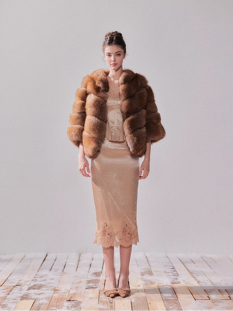 Lace Satin Boned Embroidered Cami &amp; Skirt Set