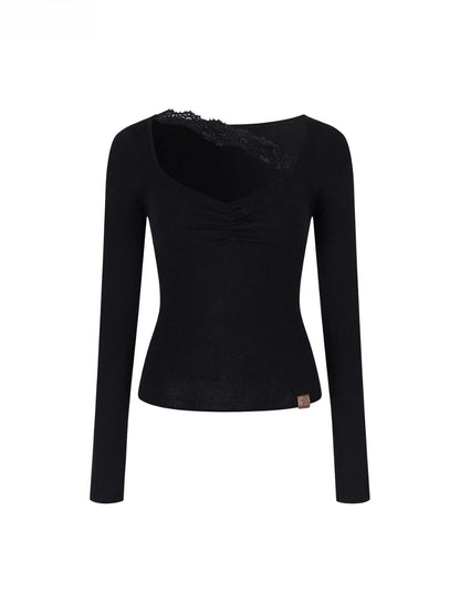 Ruched Lace Detail Knit Top