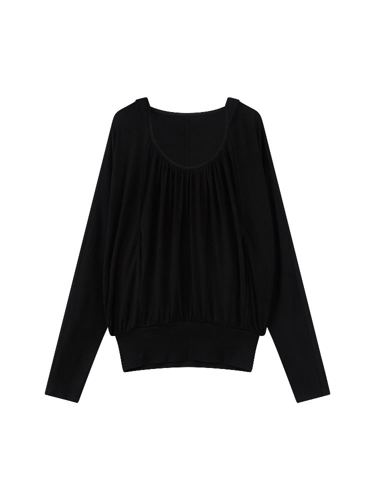 Lyocell Pleated Hoodie Top