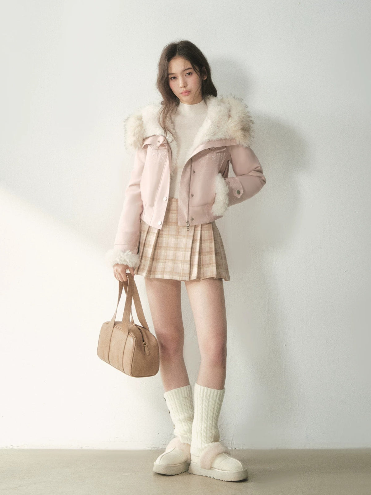 Embroidered Faux Suede Hooded Jacket