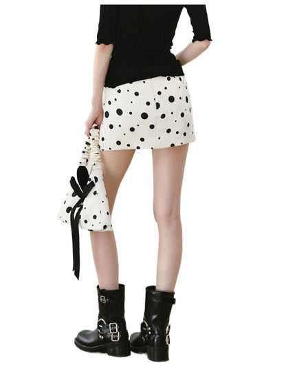 Polka Dot Zipper Reversible Skirt