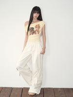 Pink & White Parachute Wide-Leg Pants