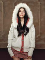 Chunky Knit Diamond Pattern Hooded Cardigan