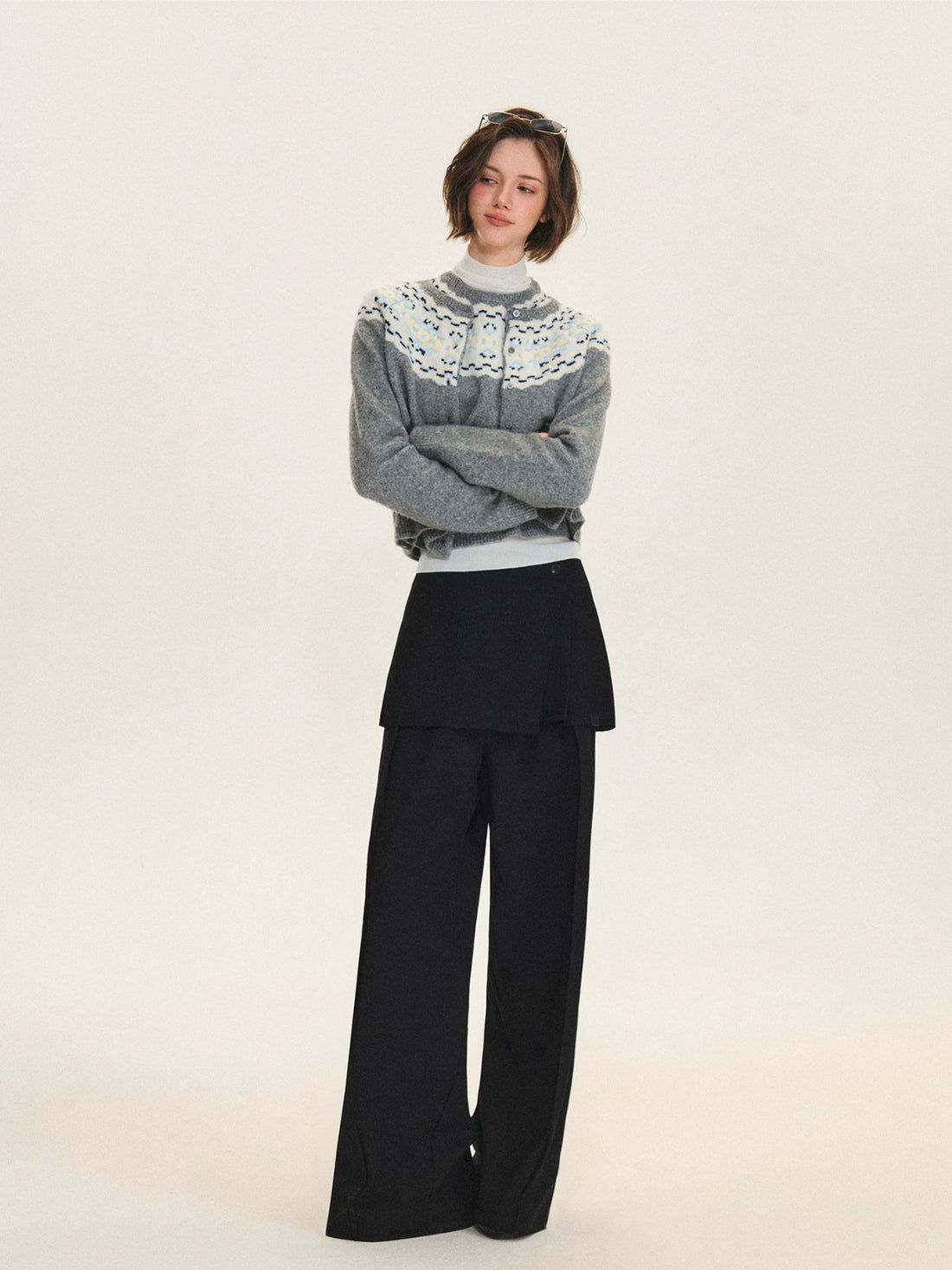 Detachable Overlay Wide Leg Pants