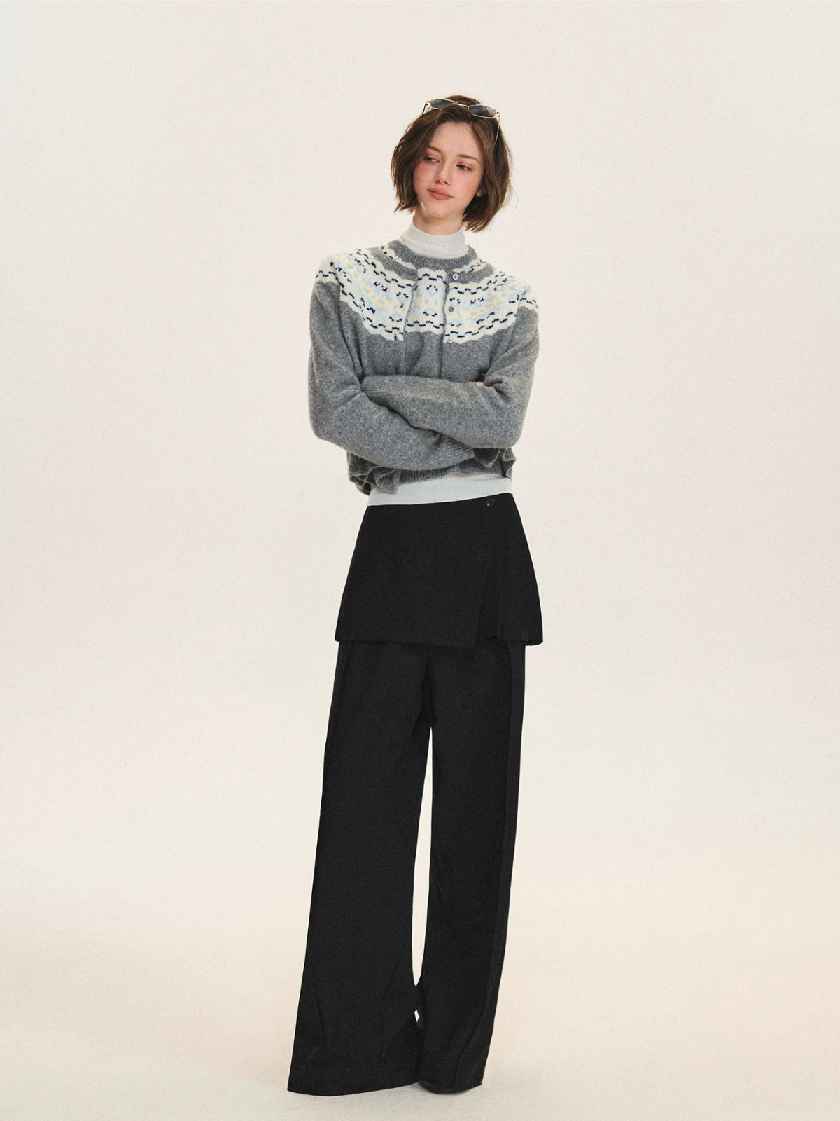 Detachable Overlay Wide Leg Pants
