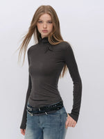 Bowknot Turtleneck Wool Top