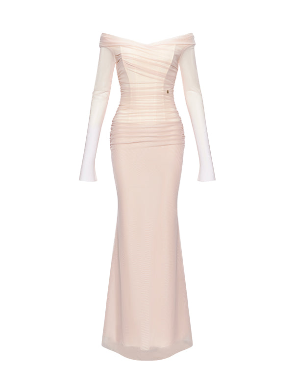 Off-Shoulder Mesh Corset Gown