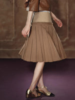 Satin Pleated A-Line Skirt Leather Jacket Set