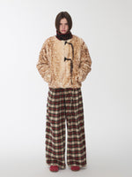 Vintage Red Plaid Brushed Cotton Wide-Leg Pants