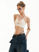 White Lace Halter Tie Bralette Top