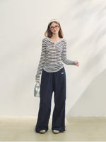 Hollow Embroidery Tie-up Casual Pants