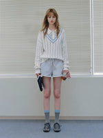 College Contrast V-Neck Knit Sweater
