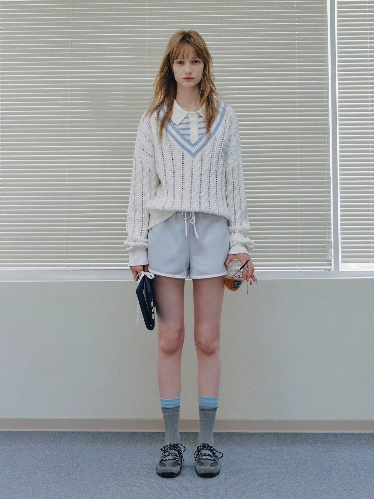 College Contrast V-Neck Knit Sweater