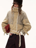 Plaid Faux-Fur Collar Casual Jacket