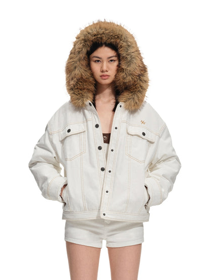 Polar Cotton Eco Fox Fur Collar Denim Jacket