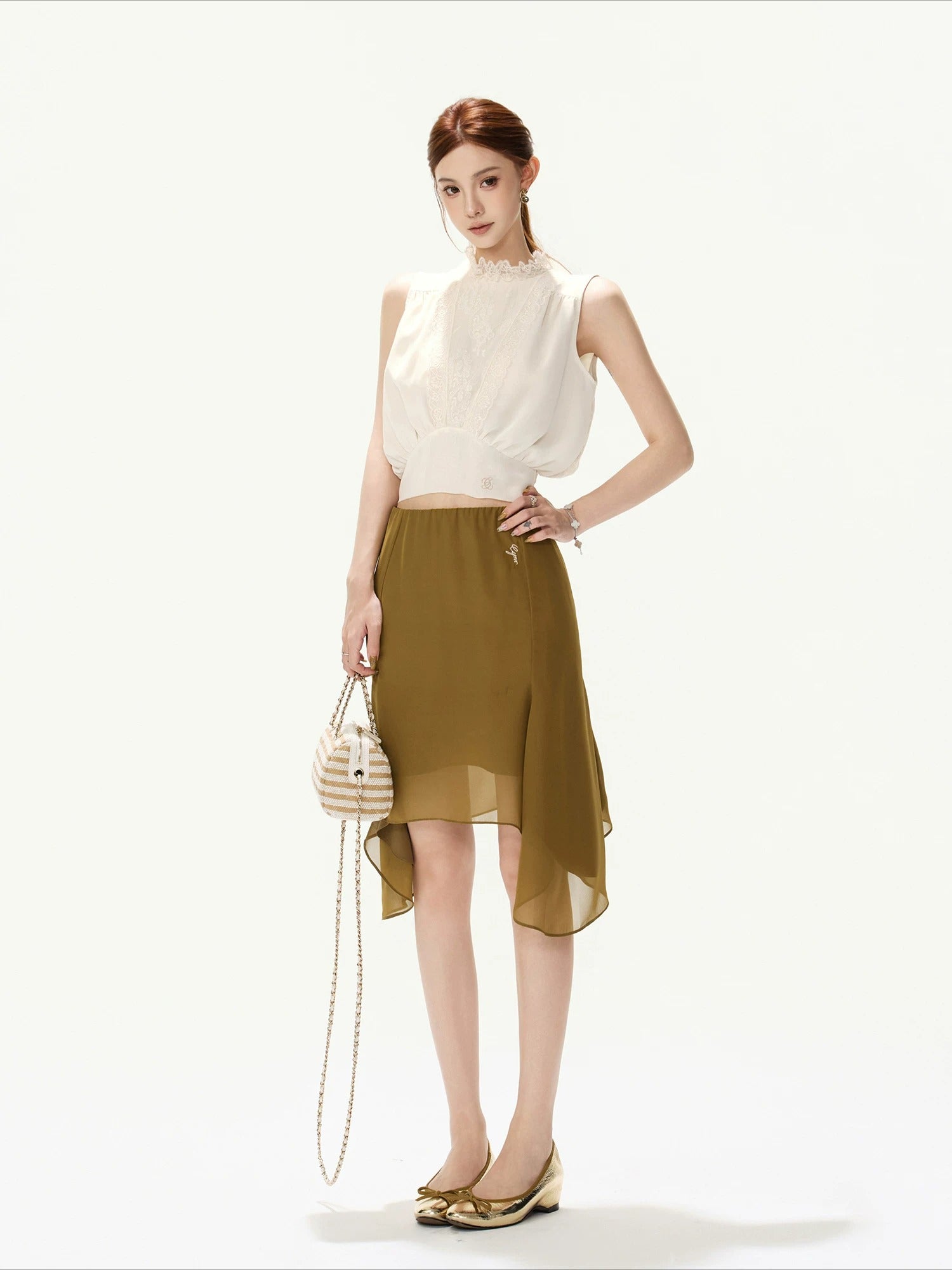 Lace Collar Chiffon Top