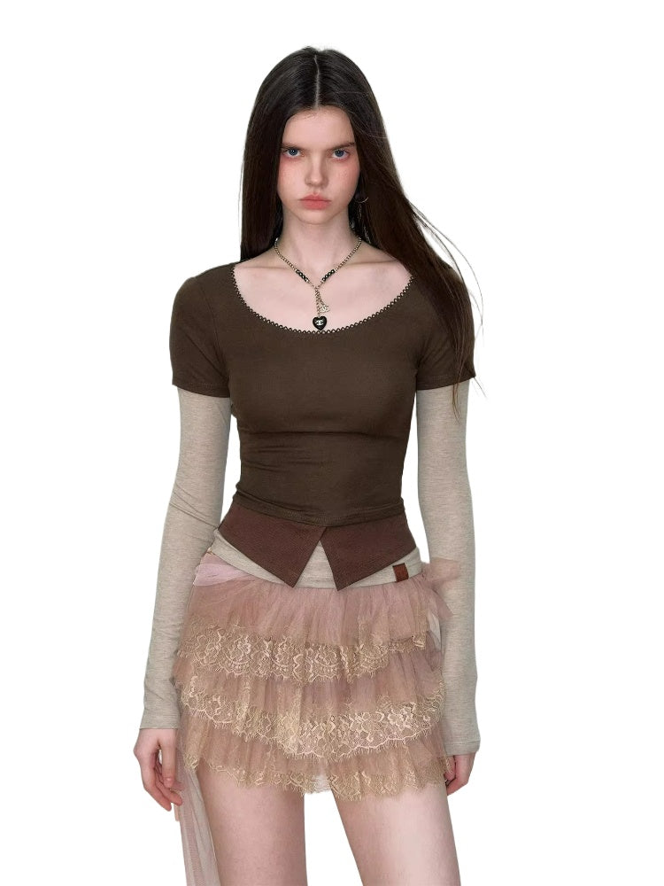 Colorblock Faux Layered Long Sleeve Tee