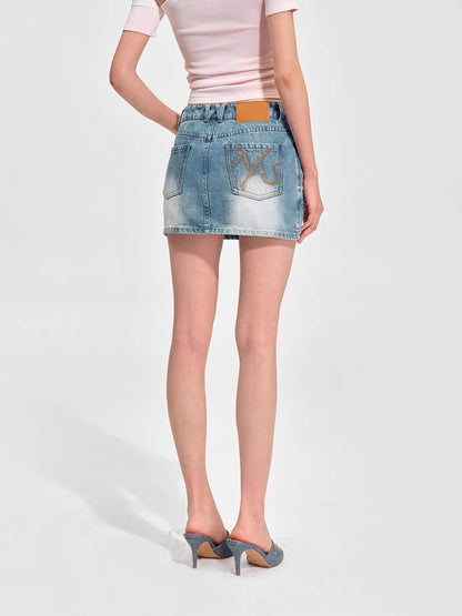 Mineral Blue Equestrian Denim Mini Skirt