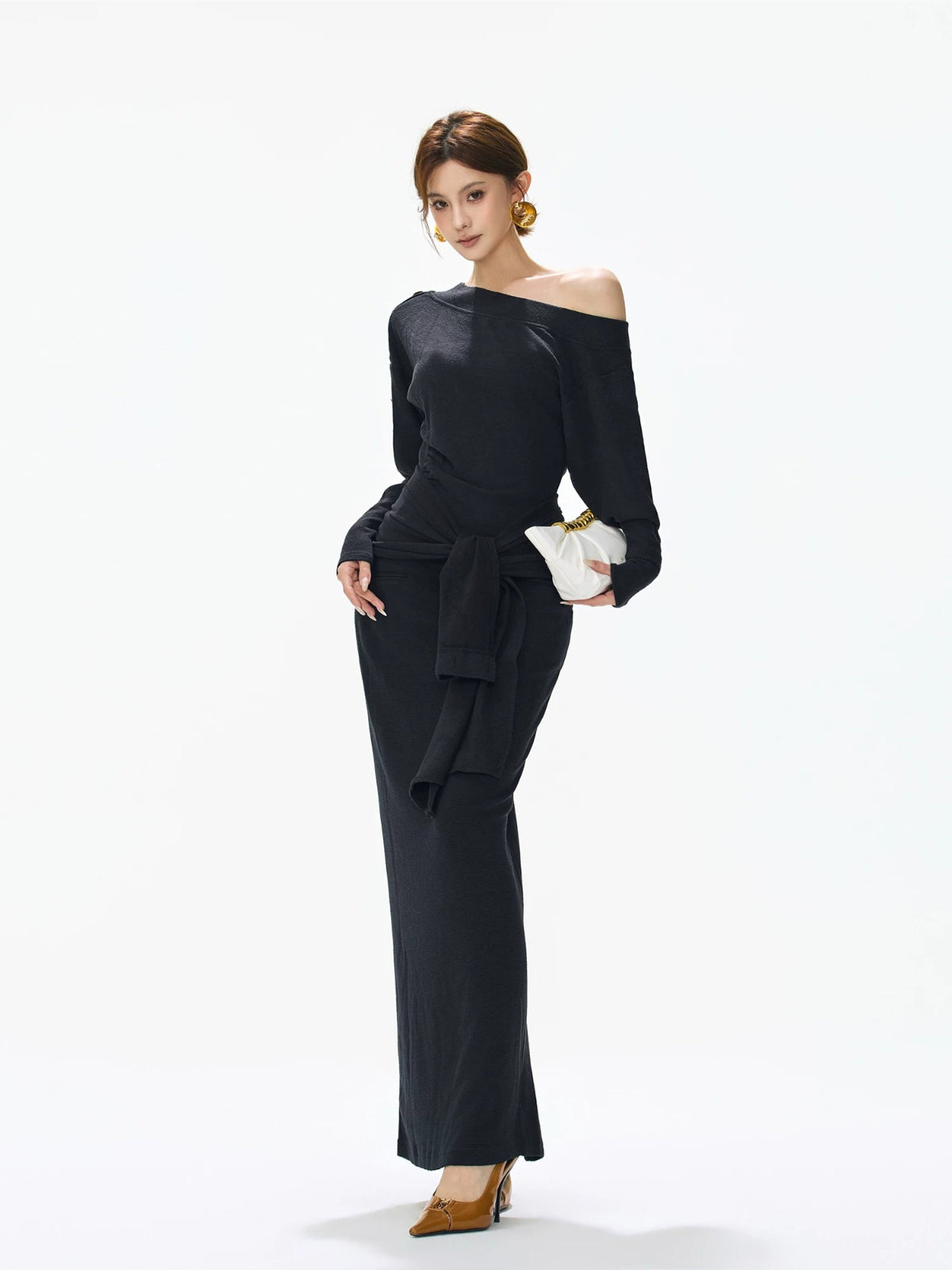 Detachable Shawl Knit Skirt Set