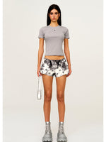 Waist-Cinching Embroidered Round-Neck T-Shirt