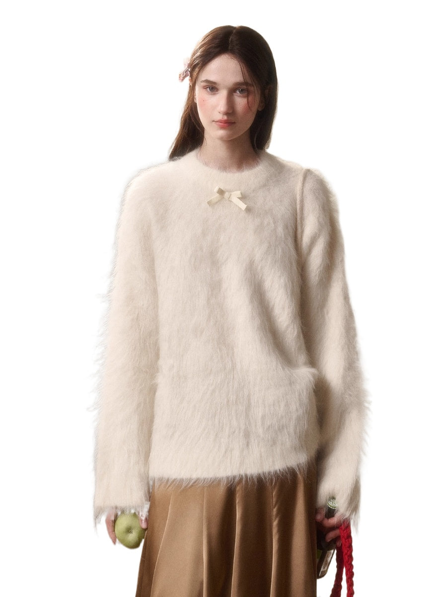 Little Lamb Alpaca-Cashmere Long Plush Crewneck