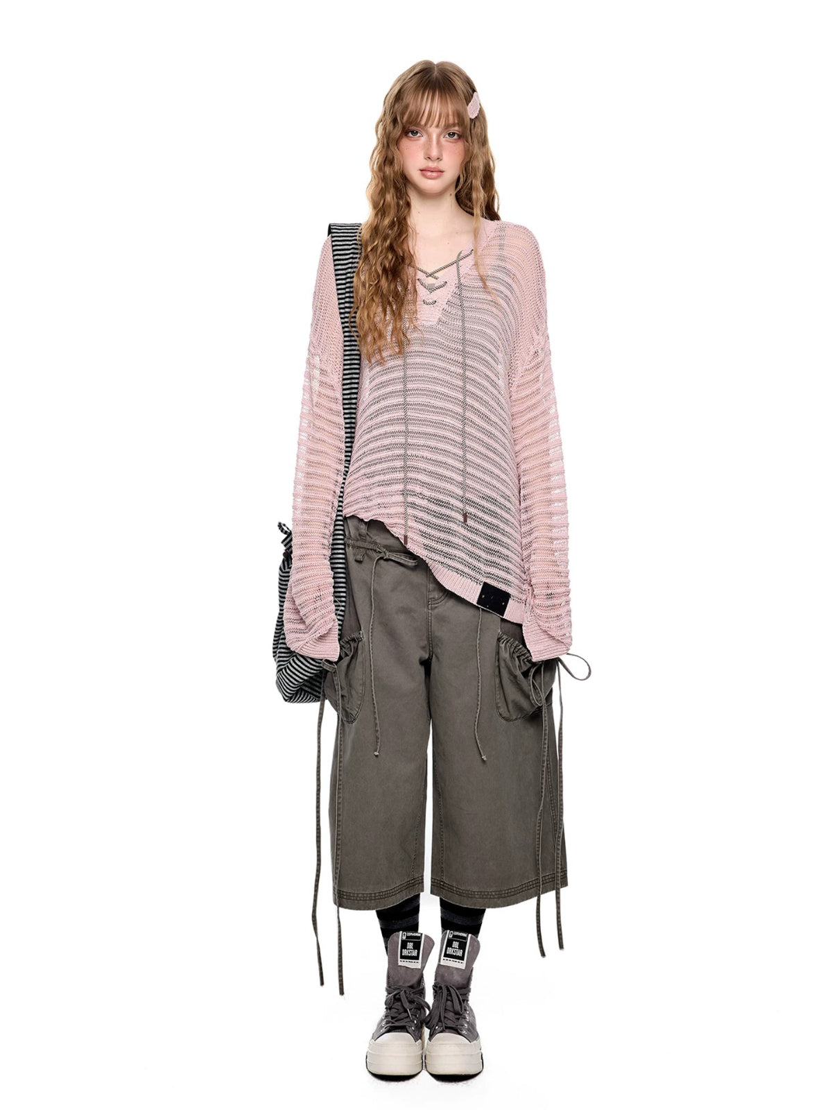 Striped Lace-Up Henley Top