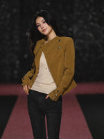 Asymmetric Diamond Quilted Faux Suede Jacket
