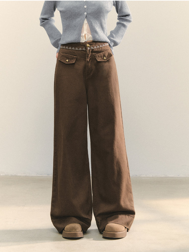 Cross-Stitch Floral Wide-Leg Pants