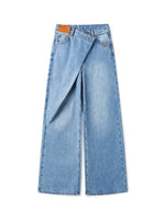 Sailor-Inspired Washed Twill Denim Low-Rise Straight Jeans