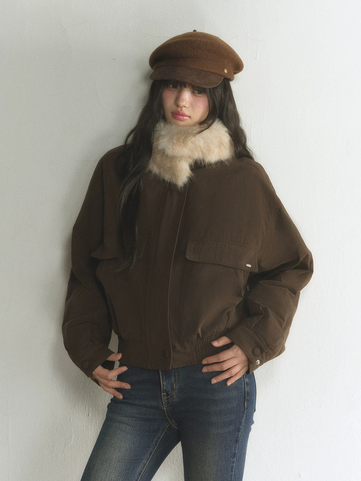 Vintage Detachable Fur-Collar Utility Jacket