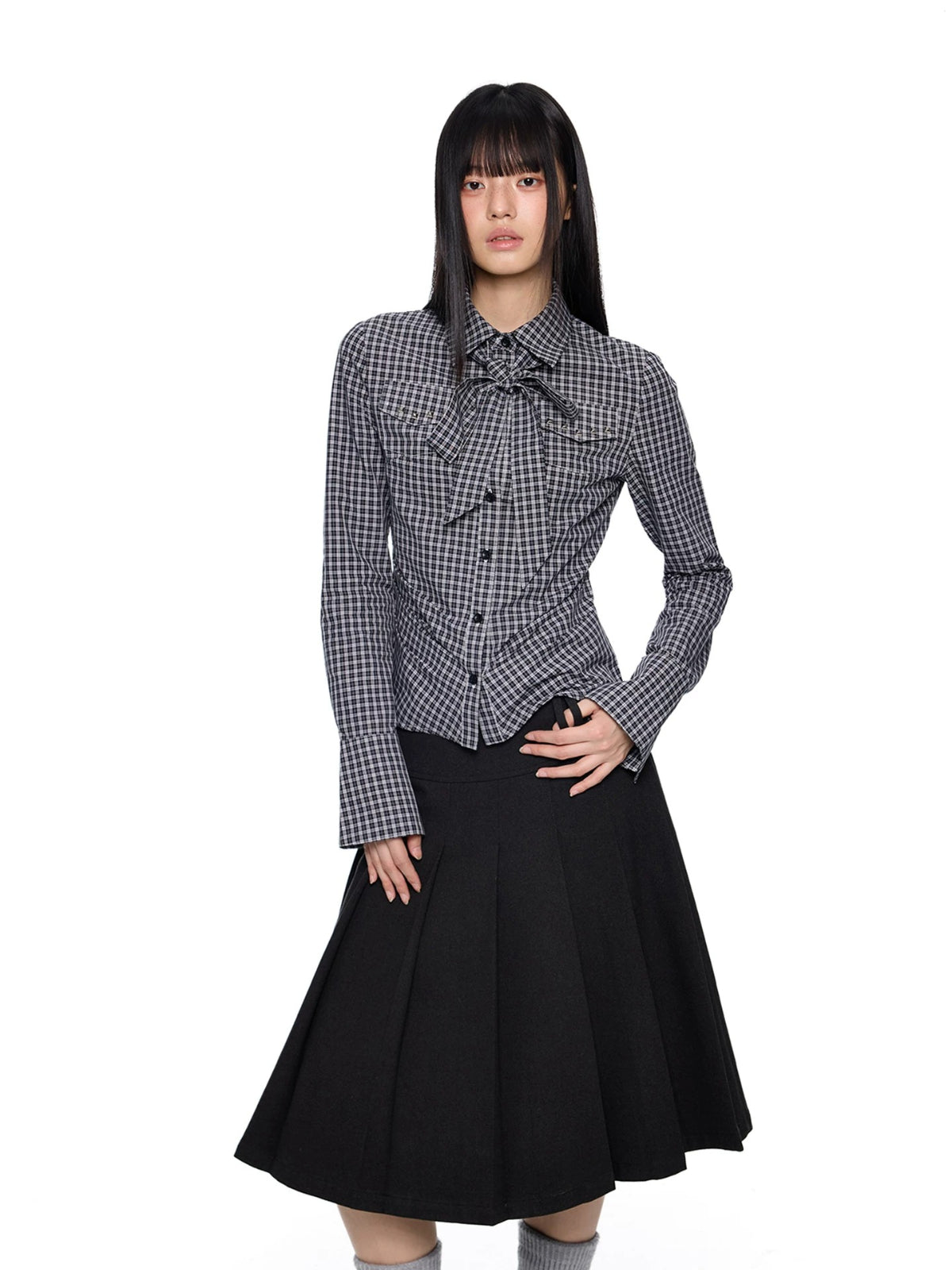 Vintage Plaid Bow Tie Shirt