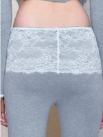 Gray Lace Panel Flared Pants