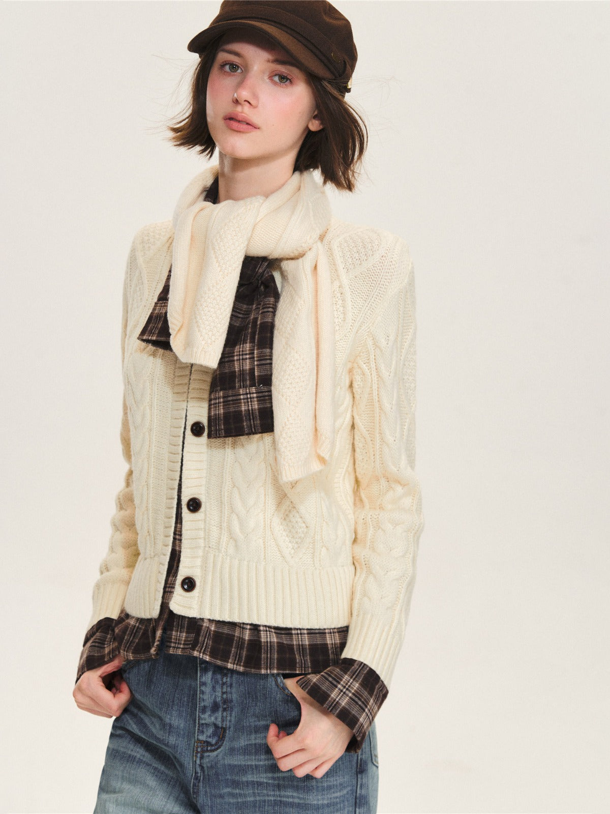Cable Knit Cardigan &amp; Scarf Set