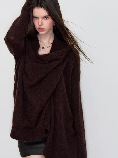 Draped Shawl Knit Sweater