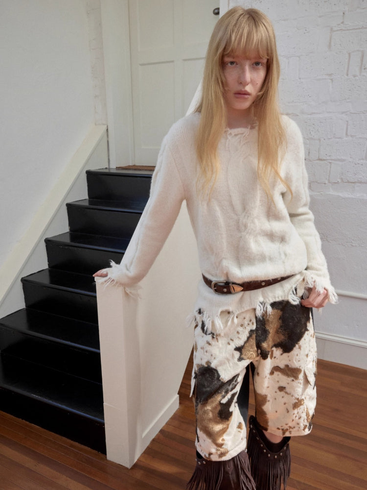 Cow Pattern Faux Fur Shorts