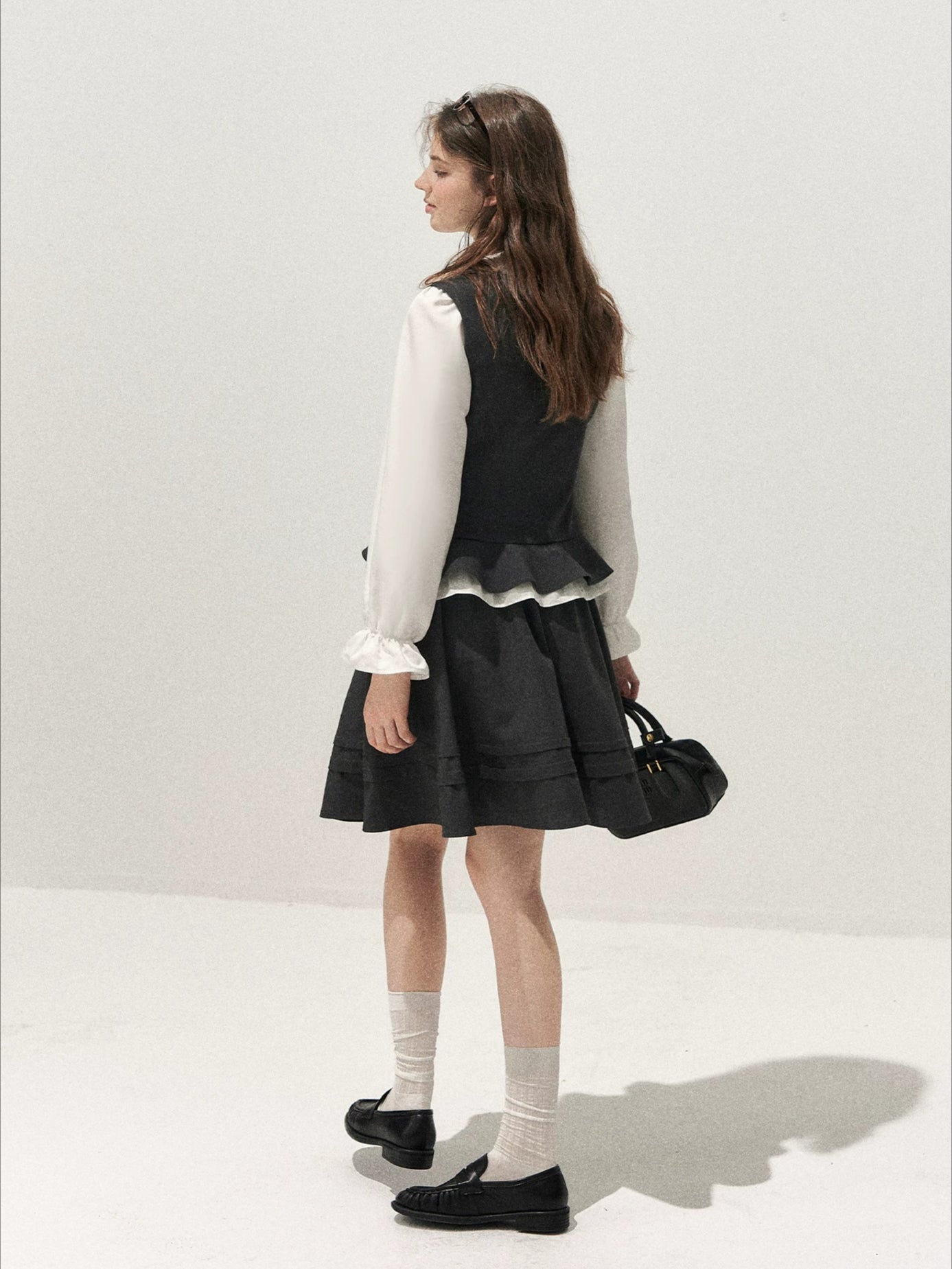 Lace-Trim Vest &amp; Pleated Skirt Set