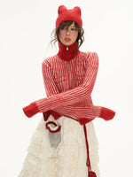 Striped Hooded Zip Knit Cardigan